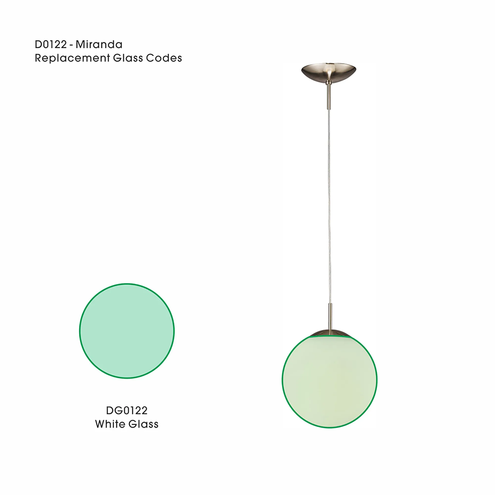 DG0122  Miranda 25cm White Replacement Glass For D0122 & D0649